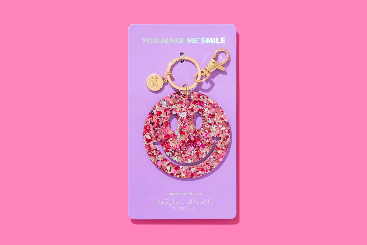 Smiles Pink Confetti Keychain | Taylor Elliott Designs