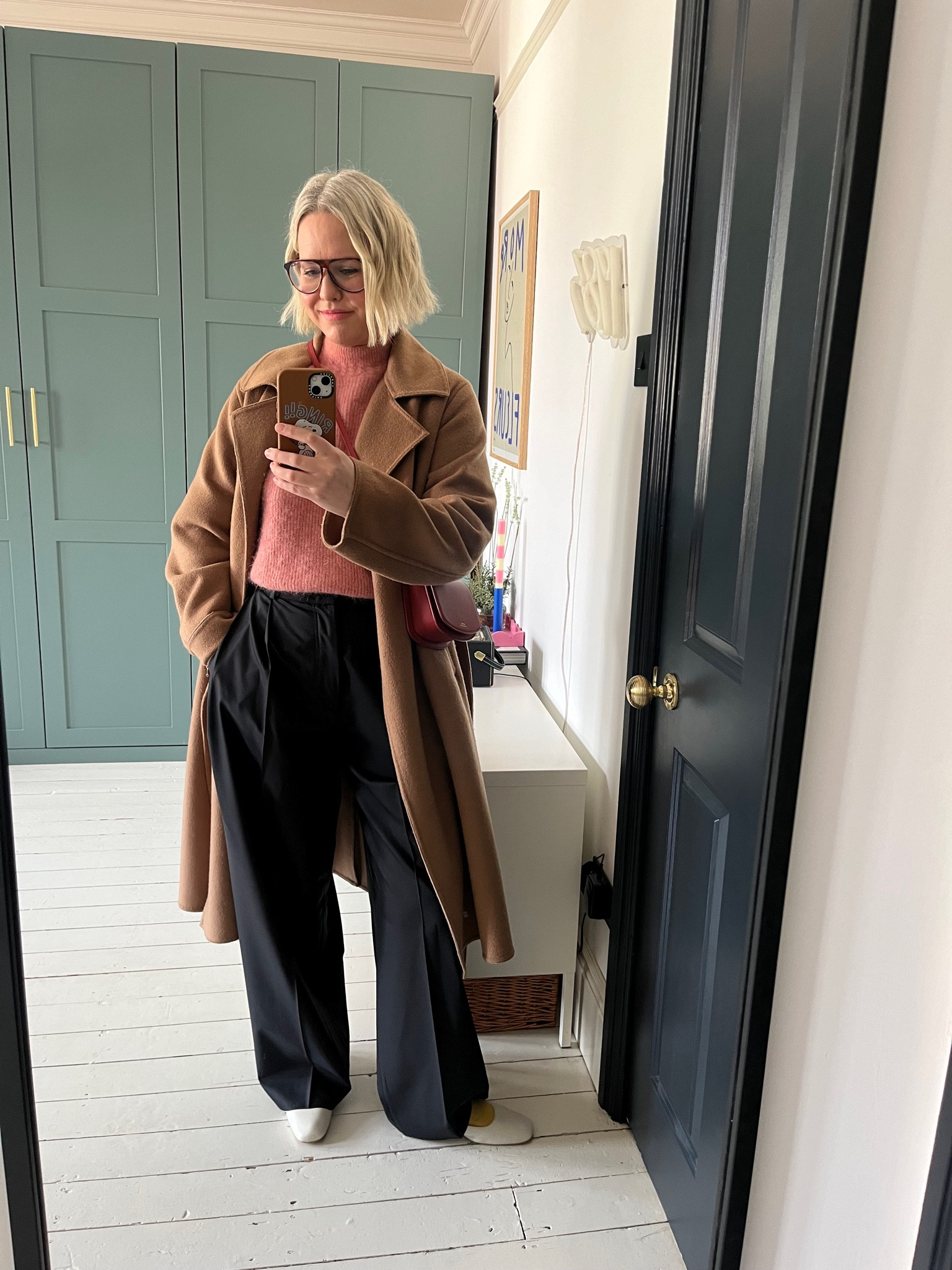 Wool cardigan, ballon sleeves, wrap coat, tailored trousers, Leather ballerina flats, Crossbody Bag, Vestiaire Collective,

#LTKstyletip #LTKSeasonal #LTKeurope