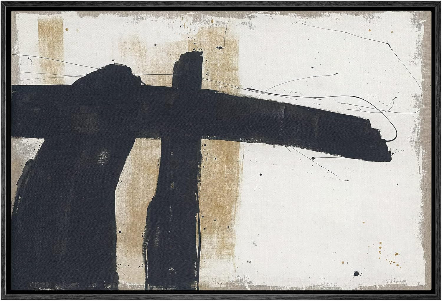 SIGNWIN Framed Canvas Print Wall Art Grunge Black Brown Paint Strokes Abstract Shapes Illustratio... | Amazon (US)