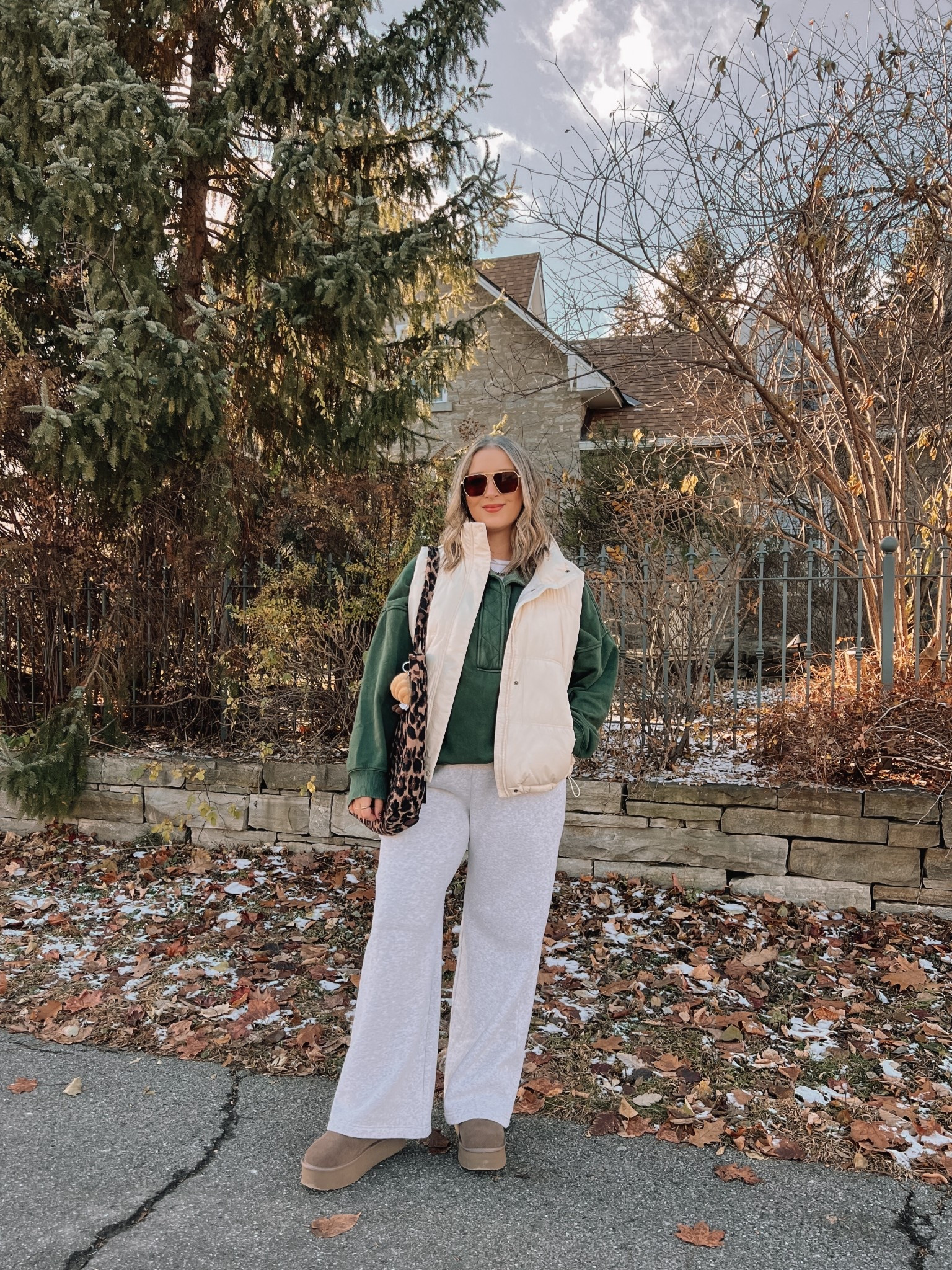 Comfy winter outfit! Wearing my usual size L in the sweatpants. Linked this year’s version of my dark green sweatshirt, wearing L. Wearing L tall in the puffer vest (Canadian link under “similar products”). Ugg look for less boots are super comfy and such good quality! I’m a 9.5-10 shoe and wear a 10 in these


#LTKwinter #LTKmidsize #LTKsale