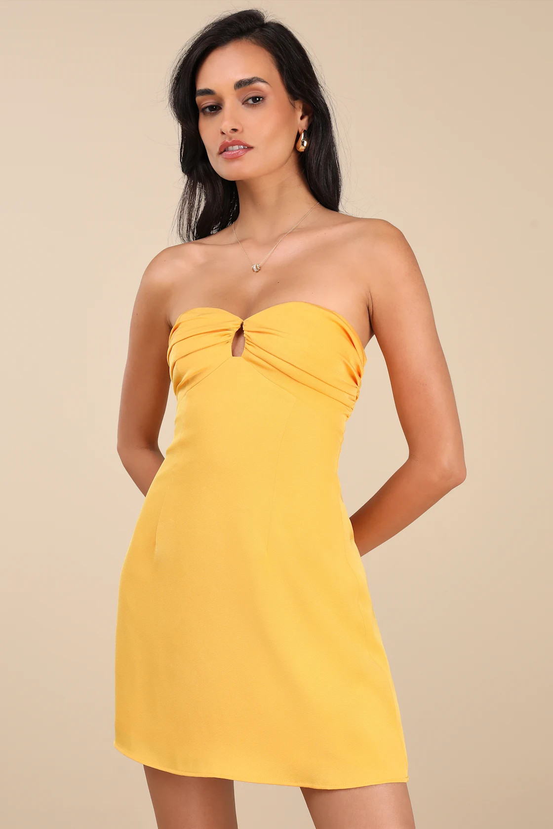 Gillian Yellow Pleated Strapless Mini Dress | Lulus