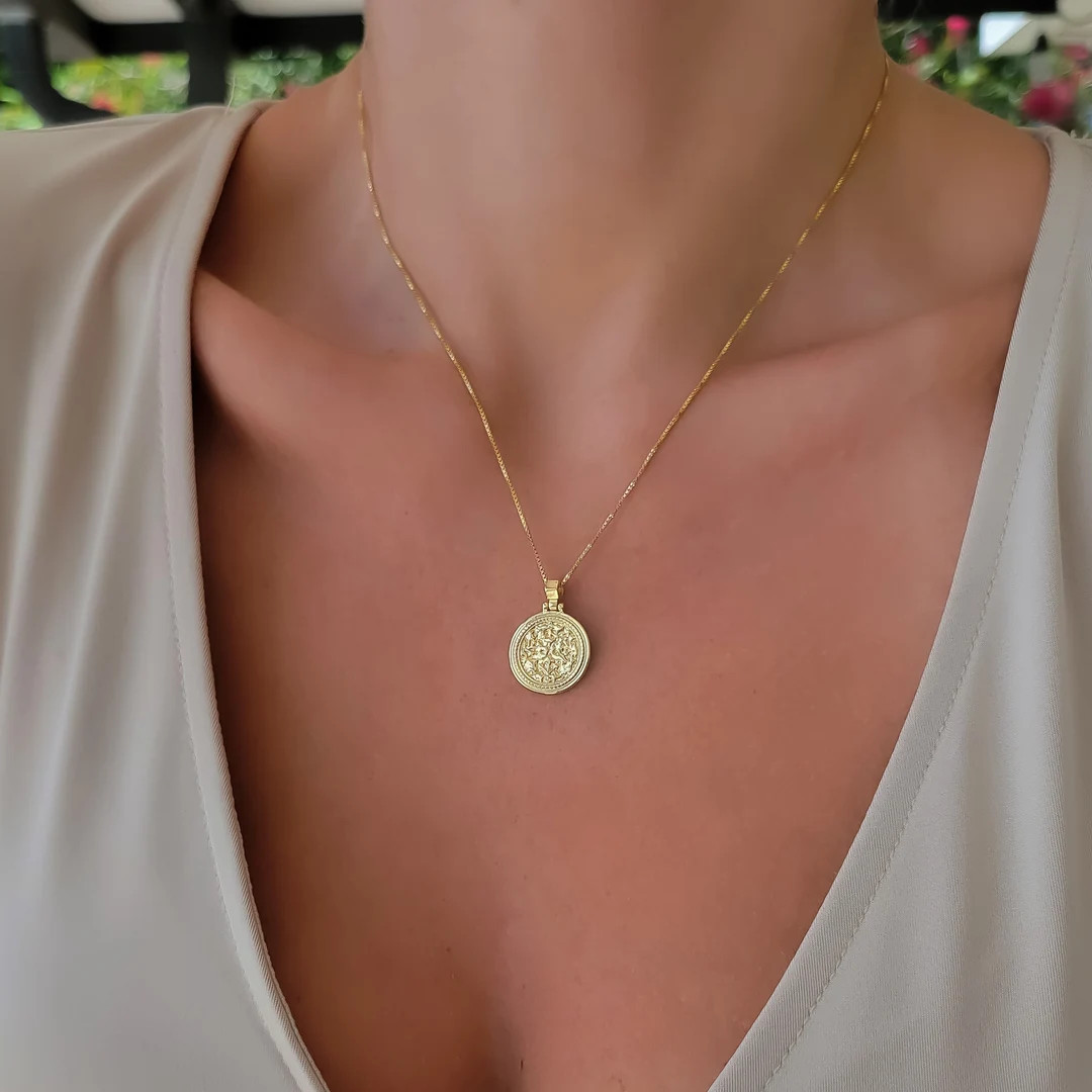 Gold Filled Coin Medallion Necklace. Non Tarnish Necklace. Dainty Minimalist Jewelry. Unique Gift... | Etsy (US)