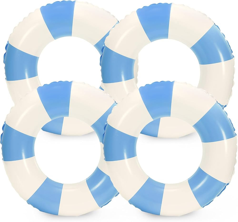 Whaline 4Pcs Inflatable Swimming Float Toy Striped Swim Ring Fun Print Pool Lounger Tube for Summ... | Amazon (US)