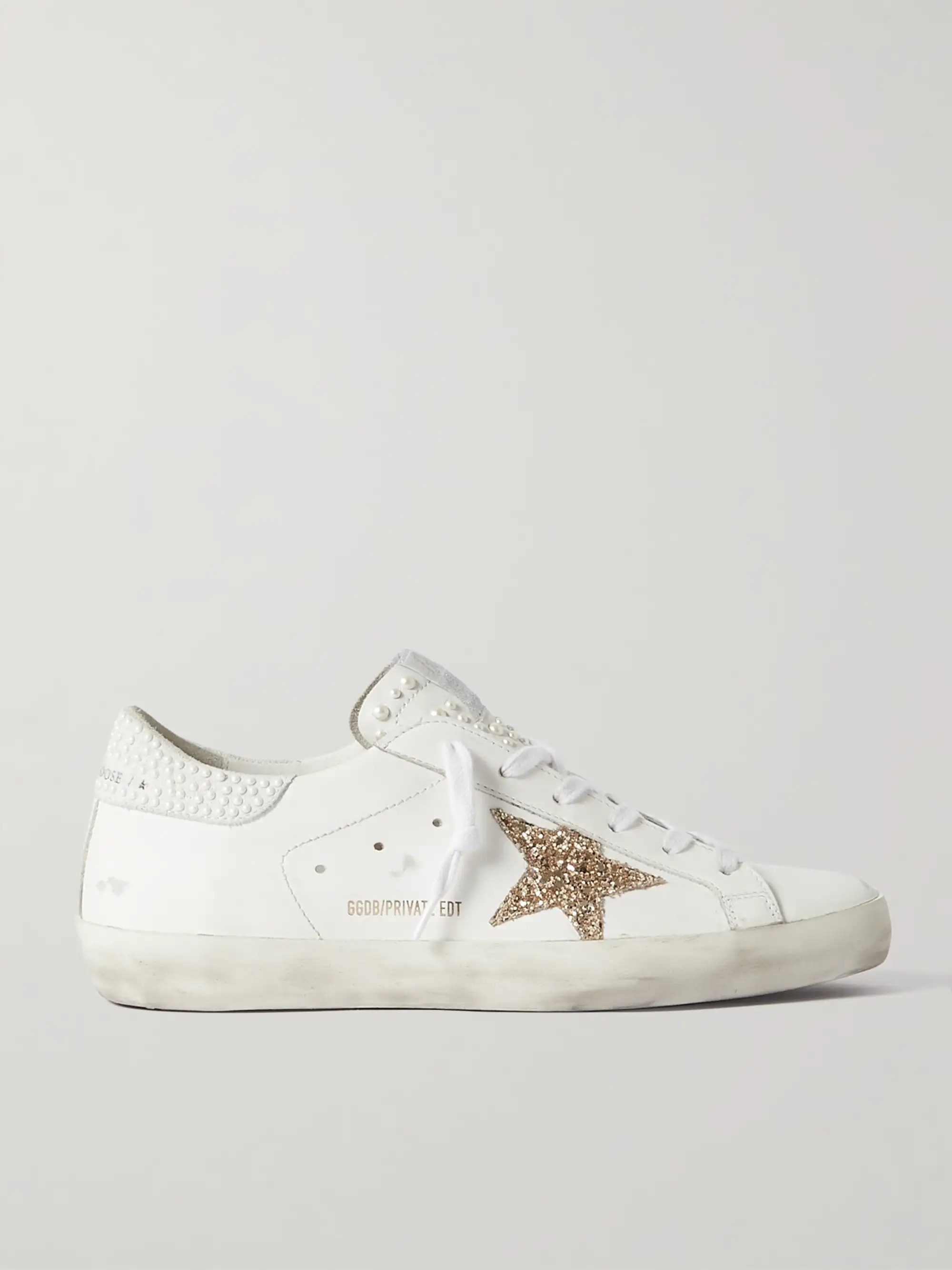 Super-Star embellished distressed glittered leather sneakers | NET-A-PORTER (US)