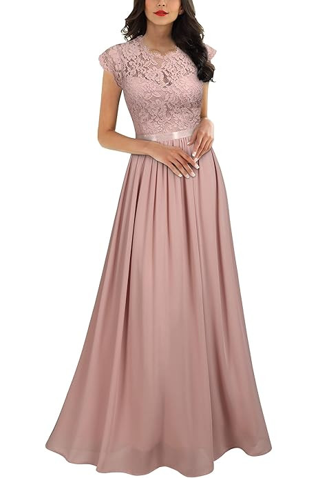 Ever-Pretty Womens Cap Sleeve Lace Neckline Ruched Bust Evening Gown 09993 | Amazon (US)