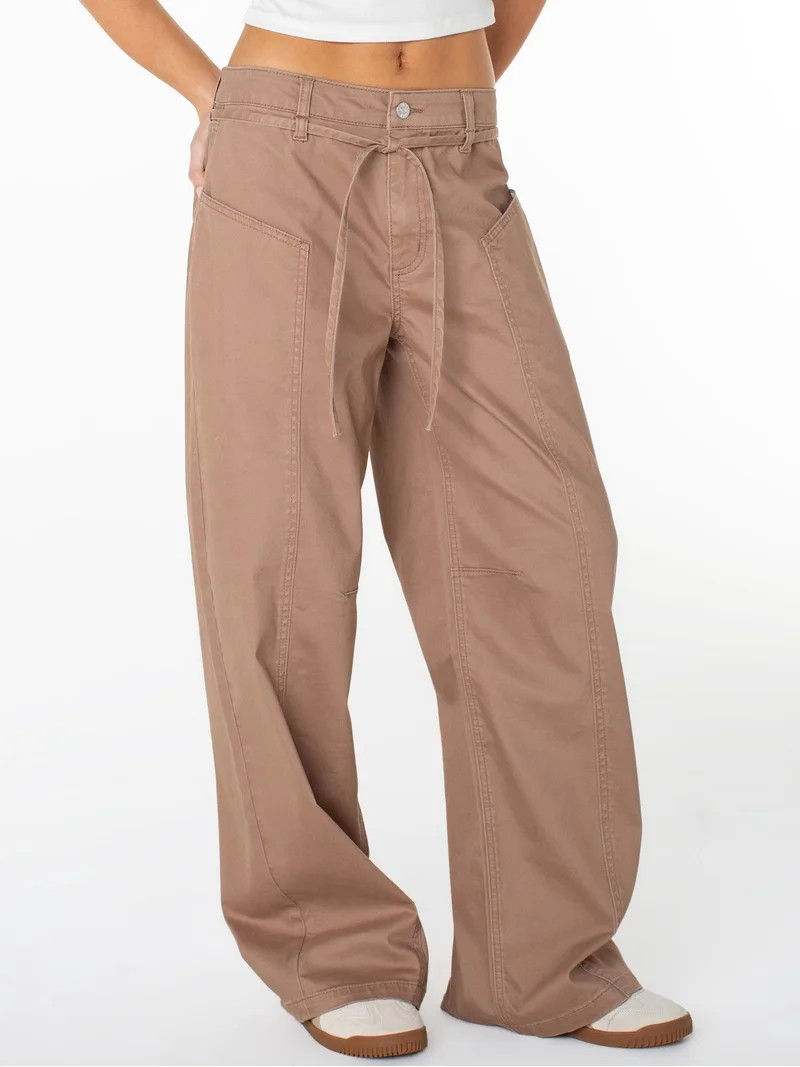 Celebrity Pink Women's and Women's Plus Tie Front Cargo Wide Leg Pants, Sizes XS-4X | Walmart (US)