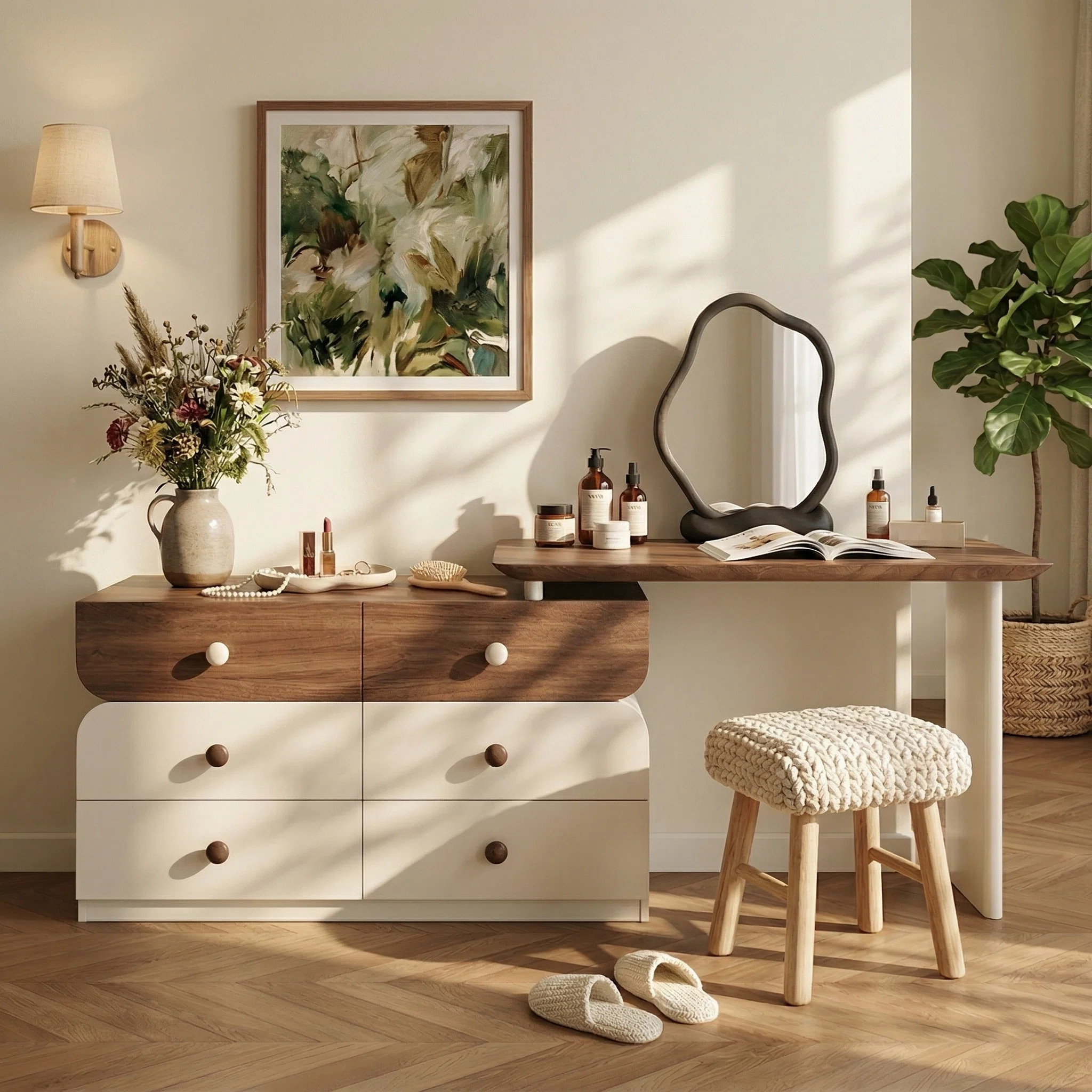 Modern Extendable Dressing Table with 6 Drawers, 47.24"-90" Expandable Makeup Vanity Desk, Large ... | Wayfair North America