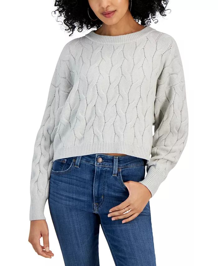 Juniors' Cable-Knit Cropped Crewneck Sweater | Macy's
