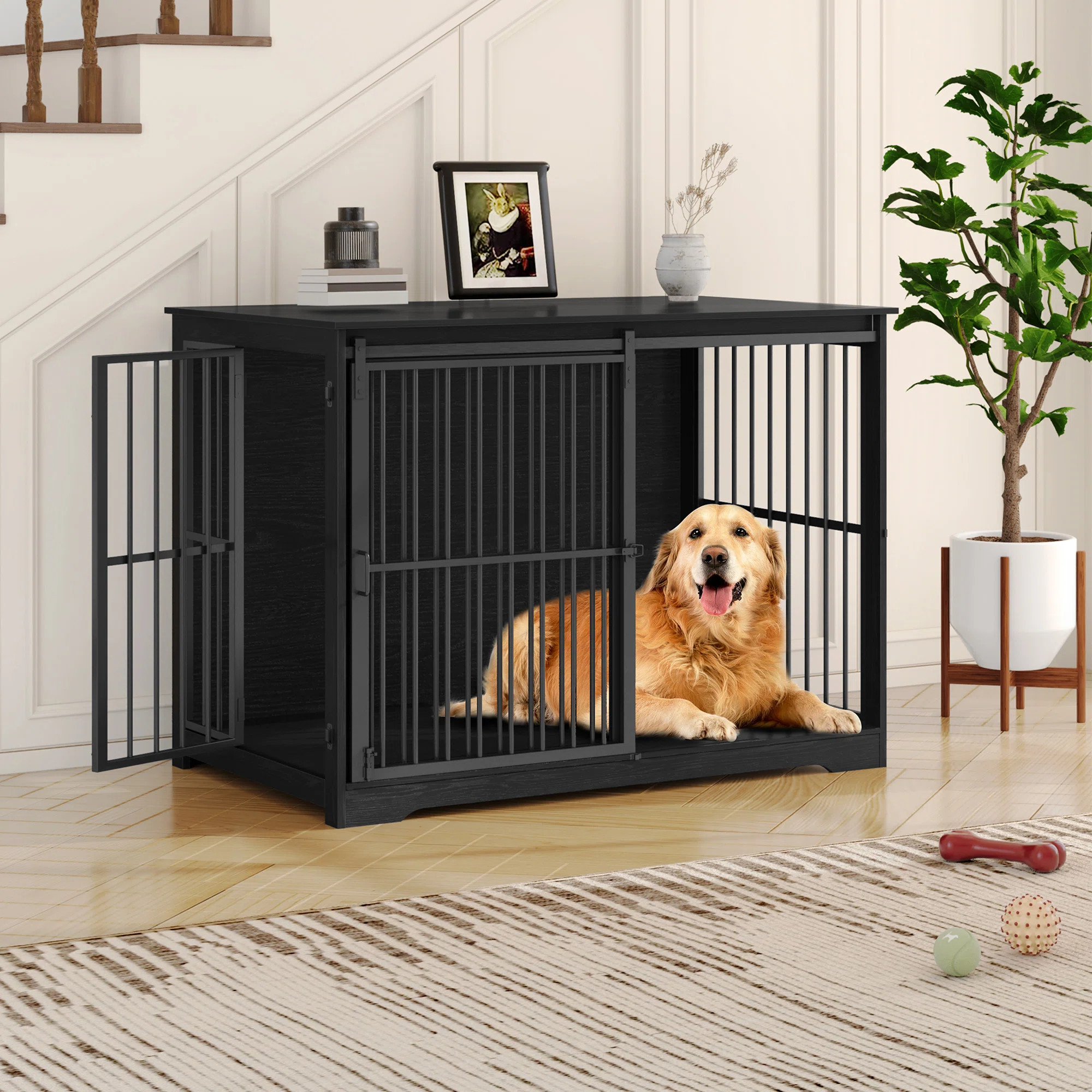 XL Large Dog Crate Furniture, Indoor Dog Kennel Furniture with Barn Door, Wooden Tall Dog Crate, ... | Wayfair North America