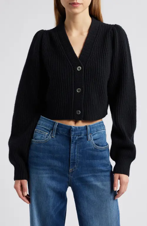 LoveShackFancy Avignon Wool & Cashmere Crop Cardigan in Black at Nordstrom, Size Large | Nordstrom