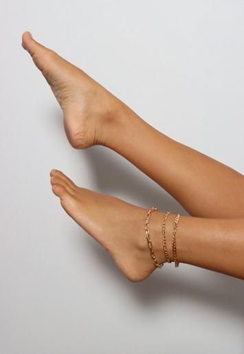 Gold Look Chain Anklets 3 Pack | Missguided (US & CA)