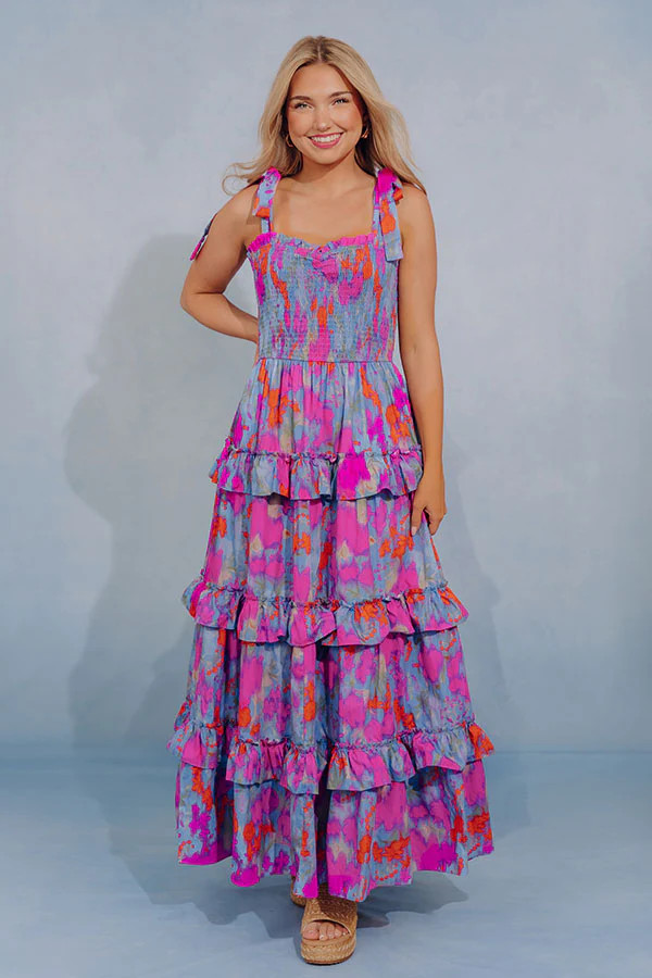 Watercolor Smiles Tiered Maxi Dress | Impressions Online Boutique