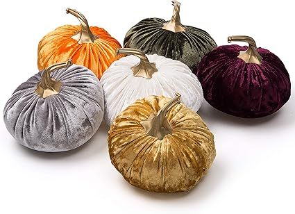 Amazon.com: Ogrmar Set of 6 Pack Handmade Velvet Pumpkins Decor,Super Soft Stuffed Pumpkin with E... | Amazon (US)