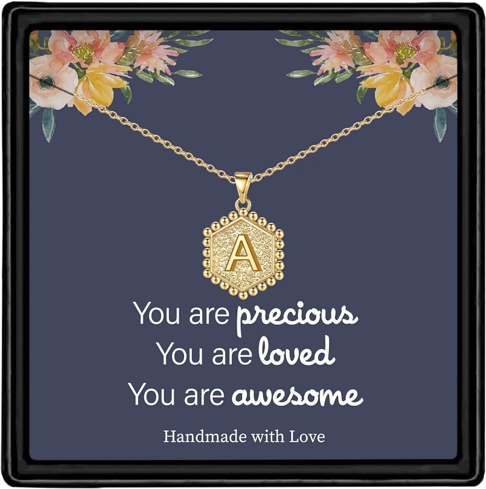 Gold Hexagon Initial Necklaces for Women, 14K Gold Plated Dainty Letter Charm Necklaces Personali... | Amazon (US)