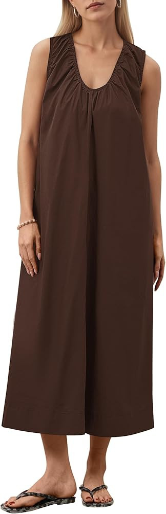 Maxi Dress for Women Sleeveless Long Summer Sundresses Flowy Vacation Beach Cotton Dress with Poc... | Amazon (US)