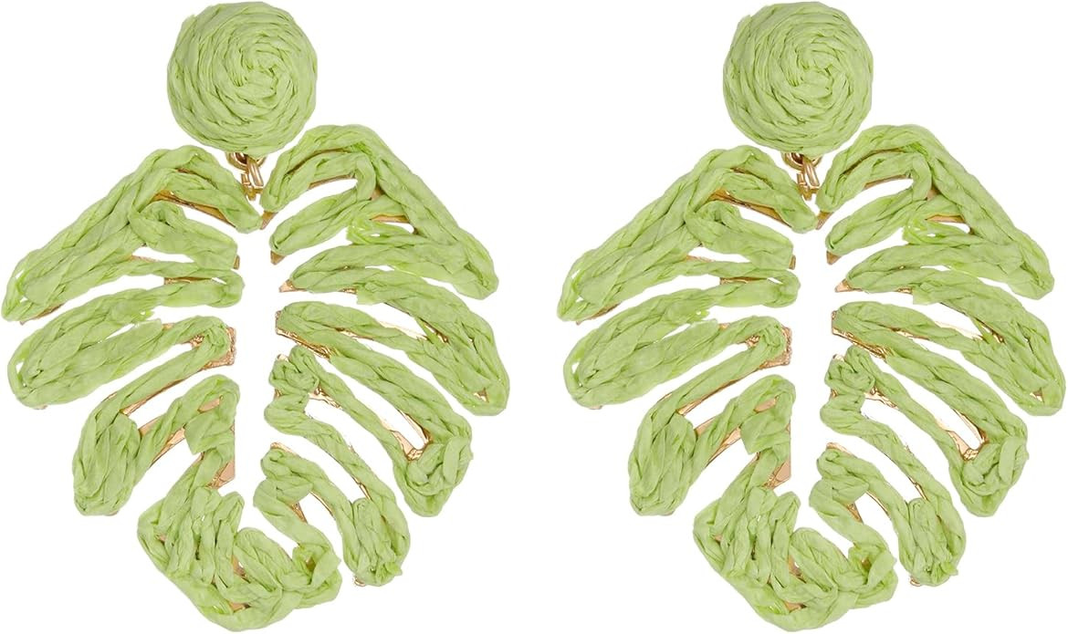 Raffia Palm Leaf Earrings, Raffia Straw Wrapped Monstera Drop Dangle Earrings Summer Tropical Bea... | Amazon (US)