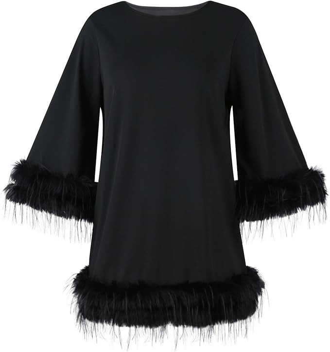 Trendy Long Sleeve Feathers Midi Dress for Women Plus Size Elegant Formal Smocked Flowy Cute Cock... | Amazon (US)