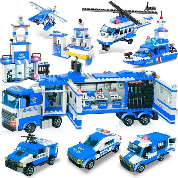 8 in 1 City Police Station & Mobile Command Center Truck Building Toy with Cop Cars, Police Helic... | Walmart (US)