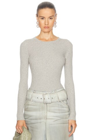 Enza Costa Cashmere Cotton Pointelle Longsleeve Crewneck Top in Grey | FWRD 