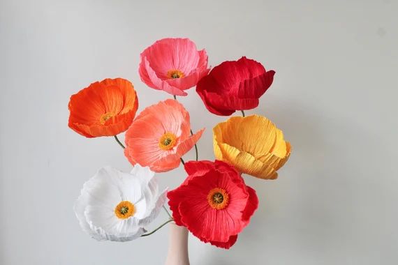 Poppy Flowers Handmade Paper Flowers in Bright Colors - Etsy | Etsy (US)