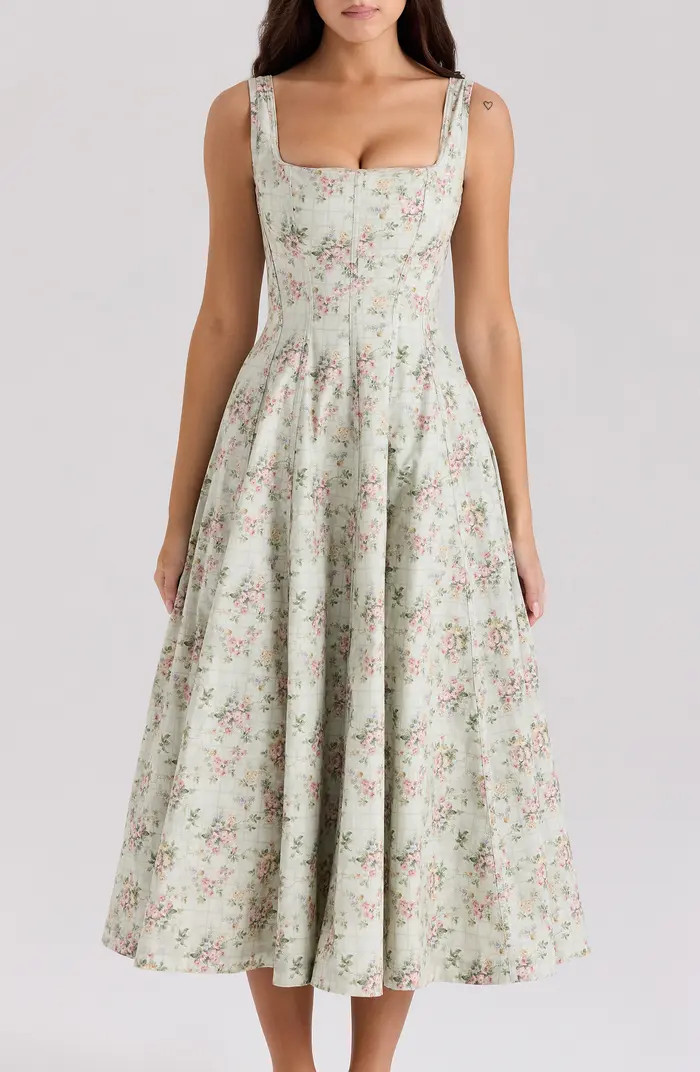 Mariabella Lace-Up Stretch Cotton Midi Dress | Nordstrom