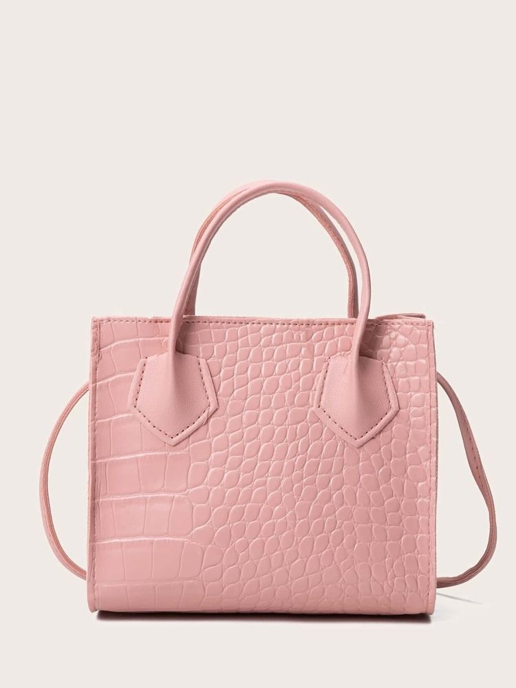 Minimalist Croc Embossed Satchel Bag | SHEIN