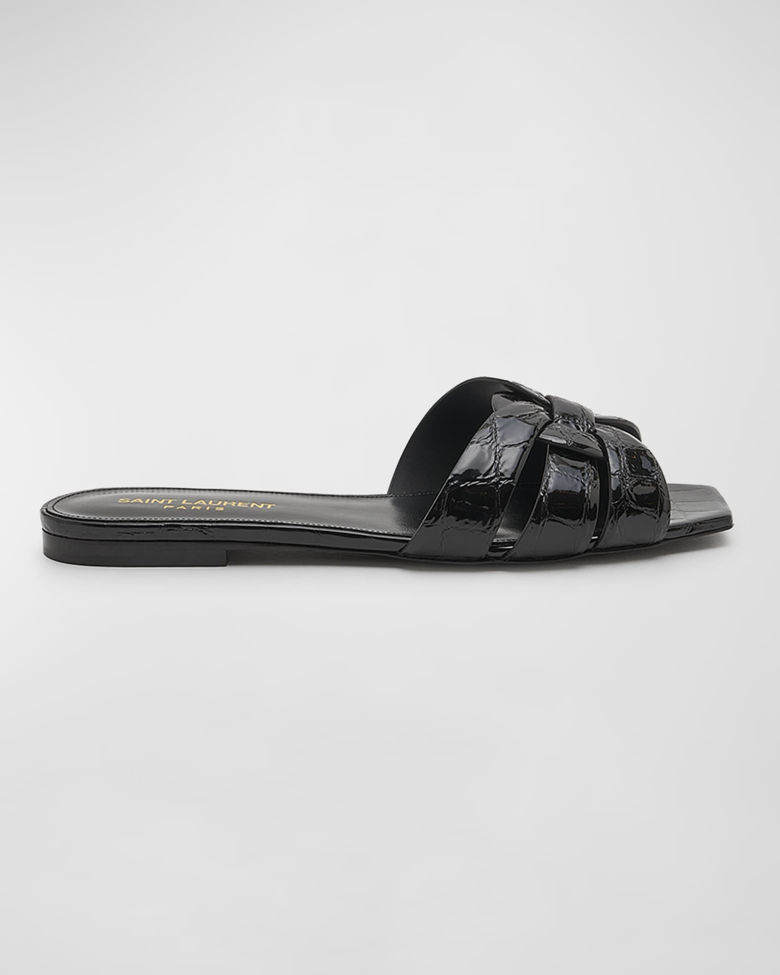 Tribute Croco Flat Slide Sandals | Neiman Marcus