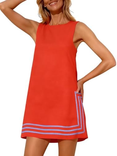 Womens Summer Boho A-Line Mini Dress Sleeveless Sundress Color Block Beach Coverups | Amazon (US)