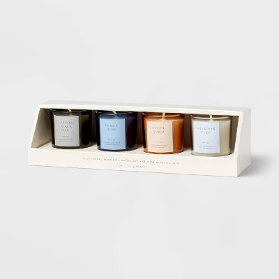 4pk Candle Gift Set Rainwater Lily + Marine Moss + Desert Amber + Charcoal Black Teak - Threshold... | Target