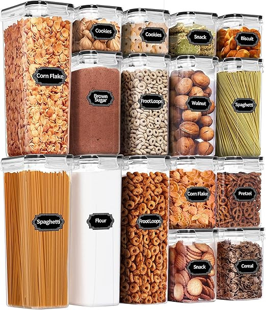 PRAKI Airtight Food Storage Container Set, 16 Pcs BPA Free Plastic Dry Food Canisters for Kitchen... | Amazon (US)