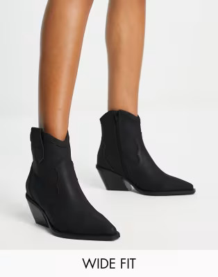 ASOS DESIGN Wide Fit Rocket western ankle boots in black | ASOS (Global)
