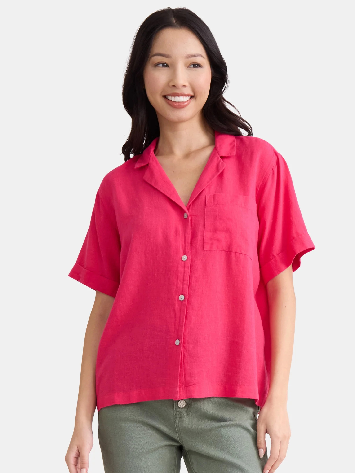 Time and Tru Women’s Cropped Camp Shirt, Sizes XS-XXXL - Walmart.com | Walmart (US)