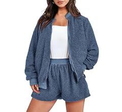 PRETTYGARDEN Women's 2 Piece Outfits 2023 Fall Fleece Zip Up Tops Jackets And Shorts Sets Tracksu... | Amazon (US)