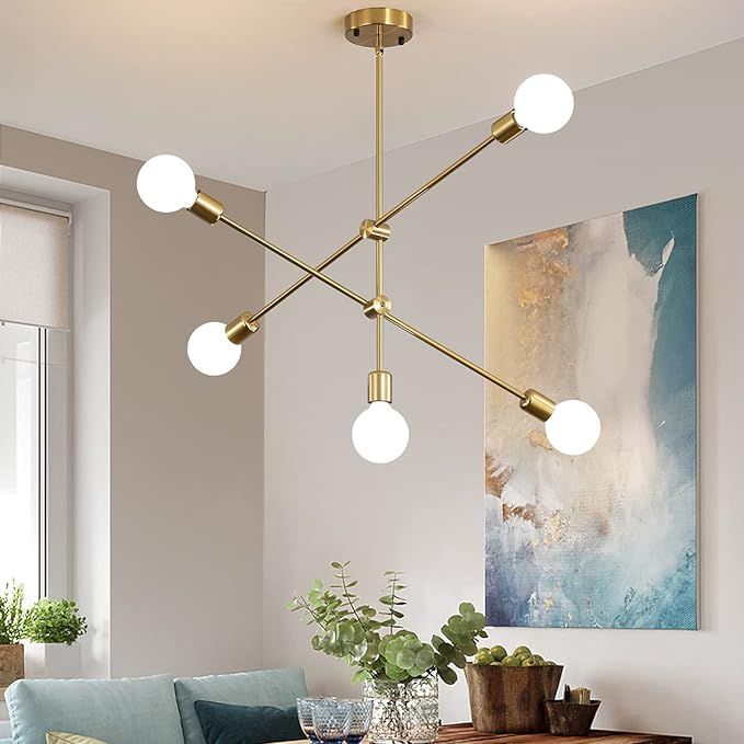 Biewalk Modern Gold Sputnik Chandelier Light Fixture 5 Light Mid Century Pendant Light for Living... | Amazon (US)