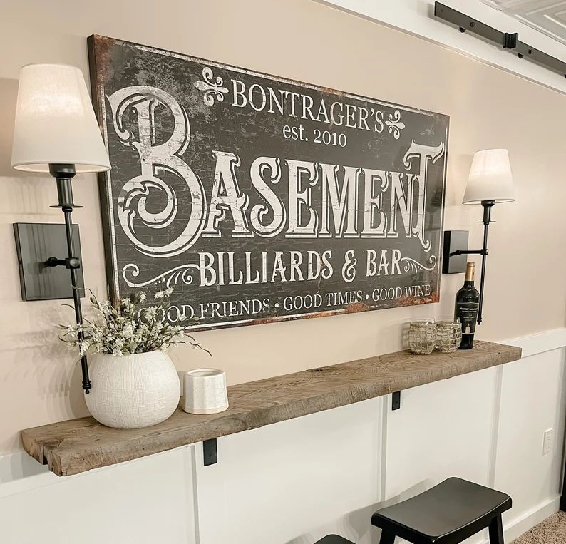 Personalized Bar and Billiards Sign, Modern Farmhouse Decor, Large Canvas Sign, Gameroom Sign, Si... | Etsy (US)