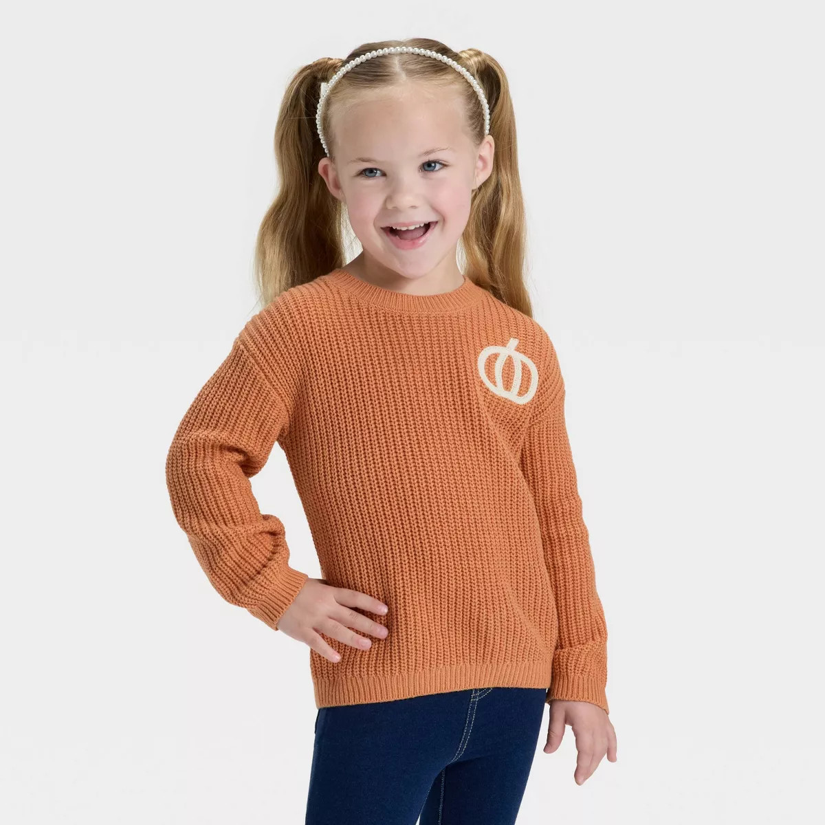 Toddler Girls' Halloween Pumpkin Sweater - Cat & Jack™ Orange 5T | Target