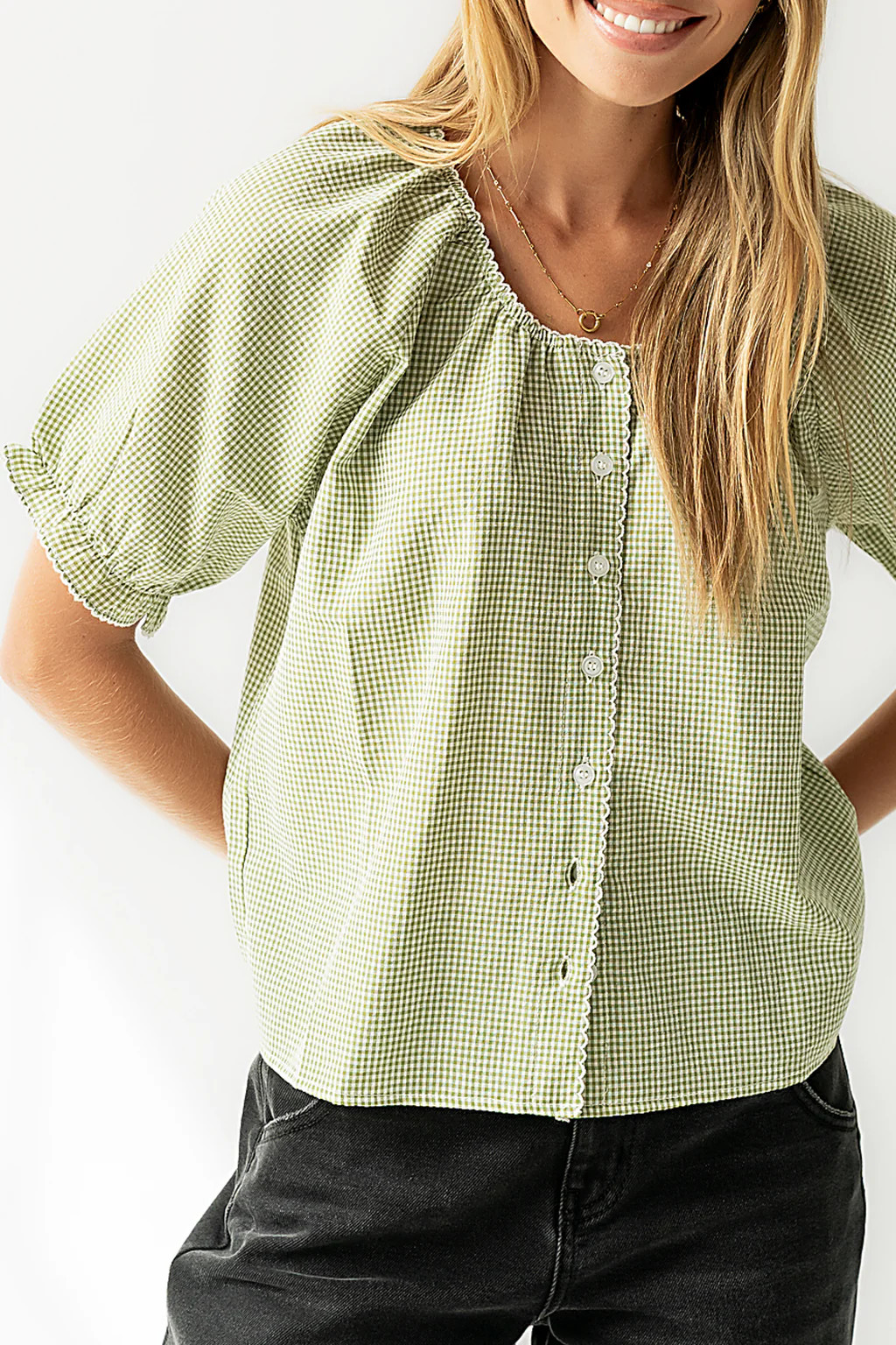 Benny Gingham Blouse in Green | Böhme US