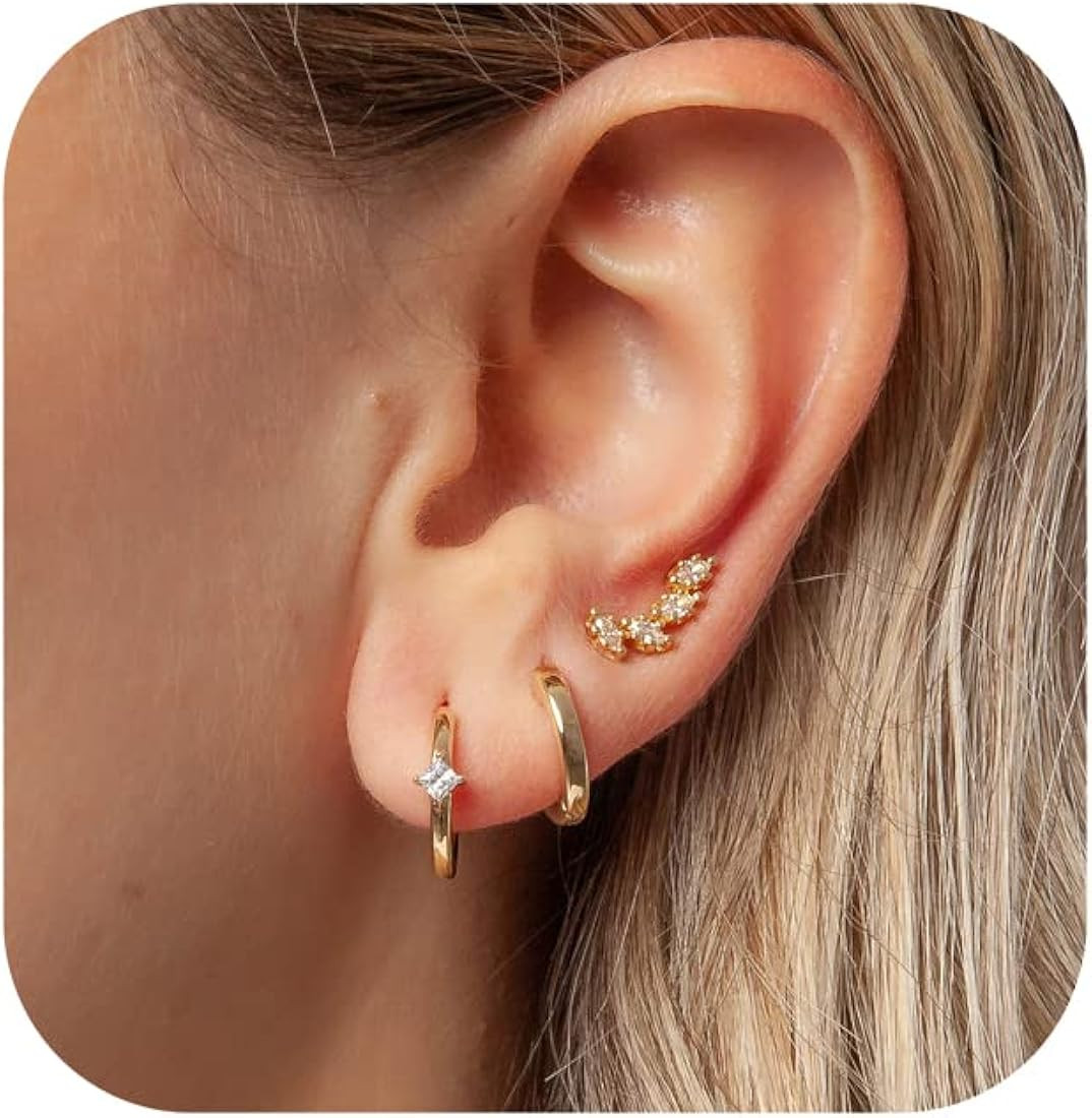 Stud Earrings for Women Dainty Gold Earrings|14k Gold Cartilage Earring Hypoallergenic|Flat Back ... | Amazon (US)