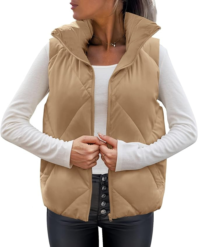 MEROKEETY Women's Puffer Vest Sleeveless Zip Up Quilted Coat Stand Collar Gilet Jacket With Pocke... | Amazon (US)