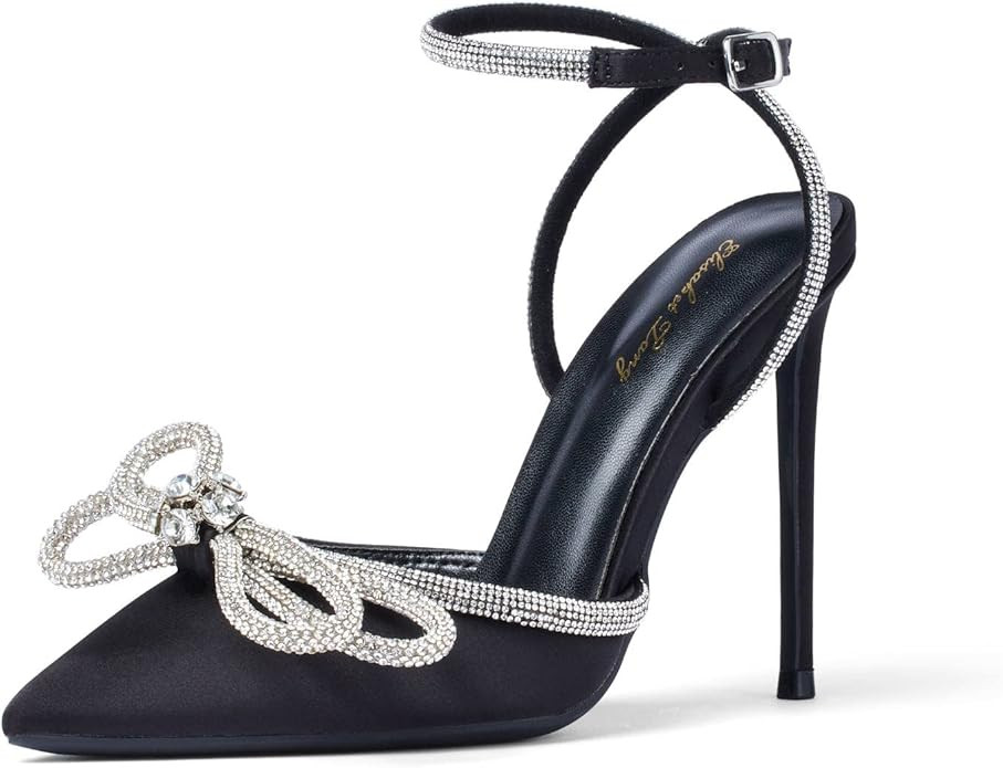 Elisabet Tang Women's High Heel Pumps,Satin Rhinestone Bowknot Lace Up Sandals Pointed Toe Ankle ... | Amazon (US)