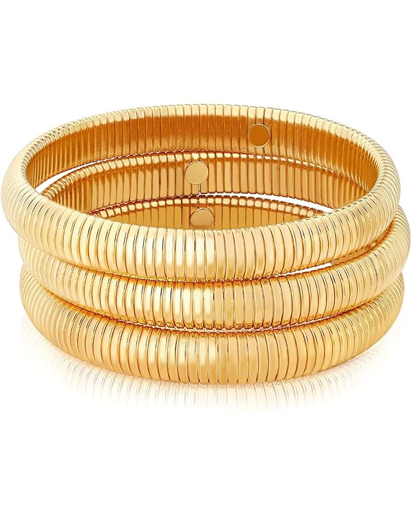 BONJOULRY Gold Bangle Bracelets Set for Women Men Stretchy Link Chain Bracelet Flexible Wide Wris... | Amazon (US)