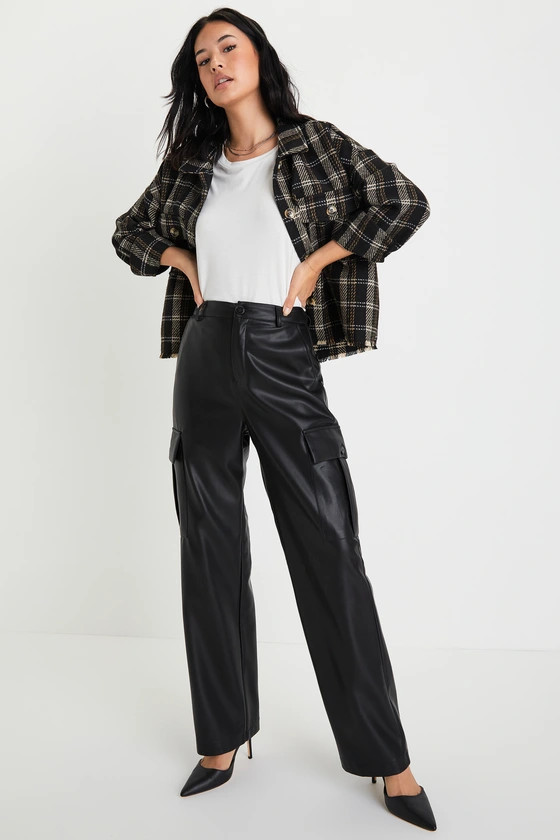 Smooth Style Black Vegan Leather Straight Leg Cargo Pants | Lulus (US)