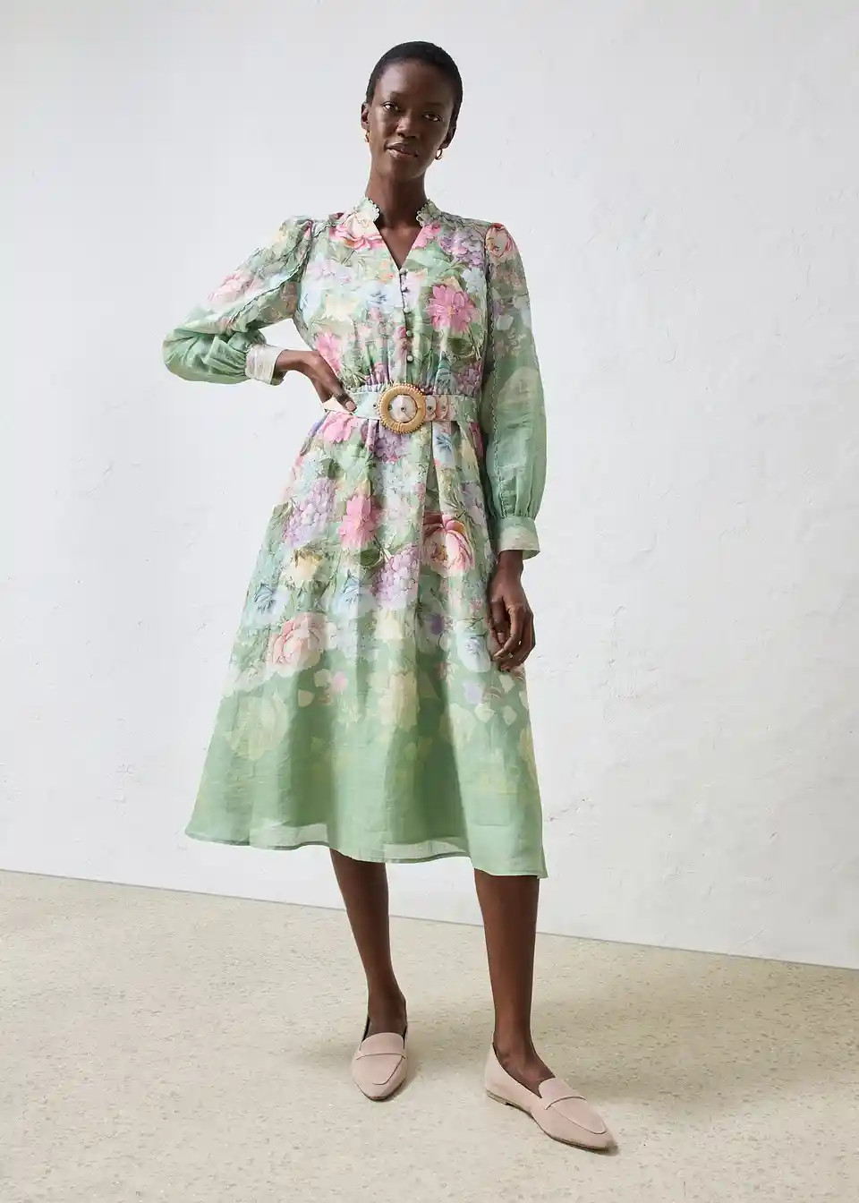 Midikleid aus Ramie (2 tlg.Set mit G\u00fcrtel) | Bonprix DE