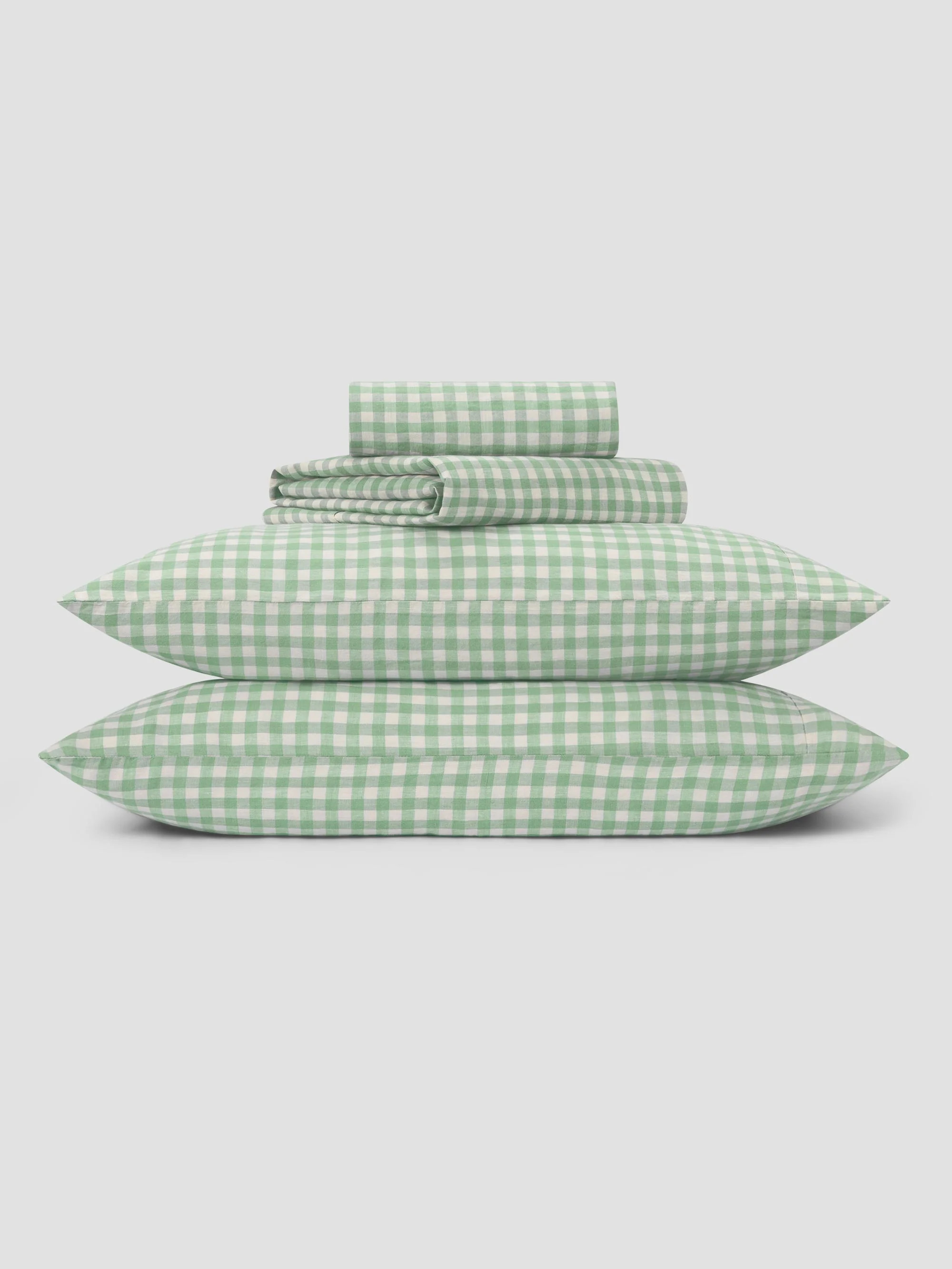 Sage Green Gingham Linen Blend Sheet Set | Piglet