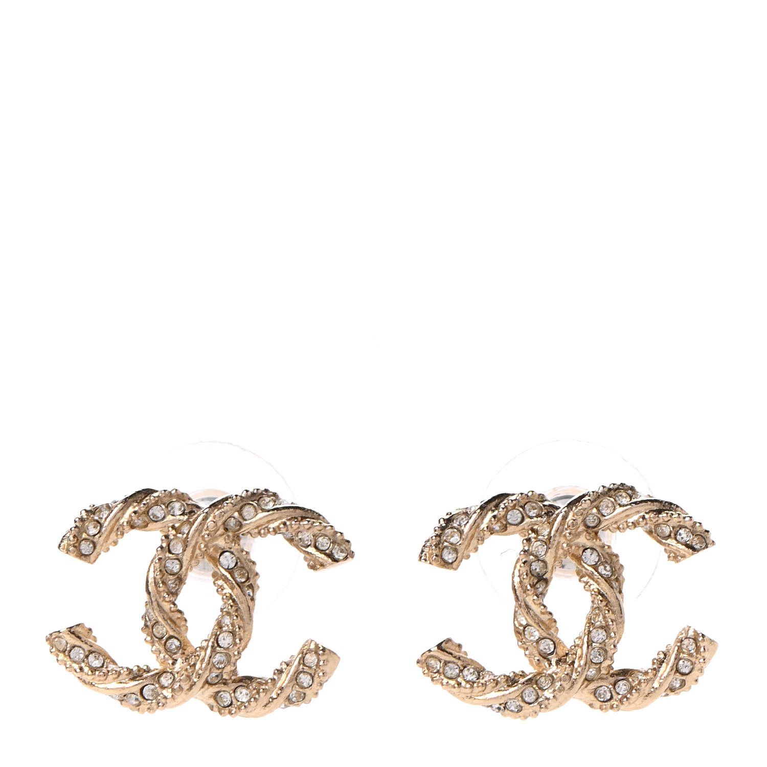 Crystal Twisted CC Earrings Light Gold | Fashionphile