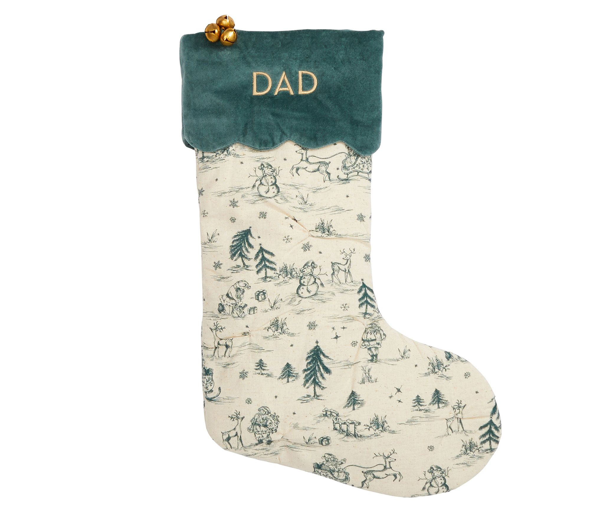 Chris Loves Julia Stocking, White/Green Christmas Toile | Pottery Barn Kids