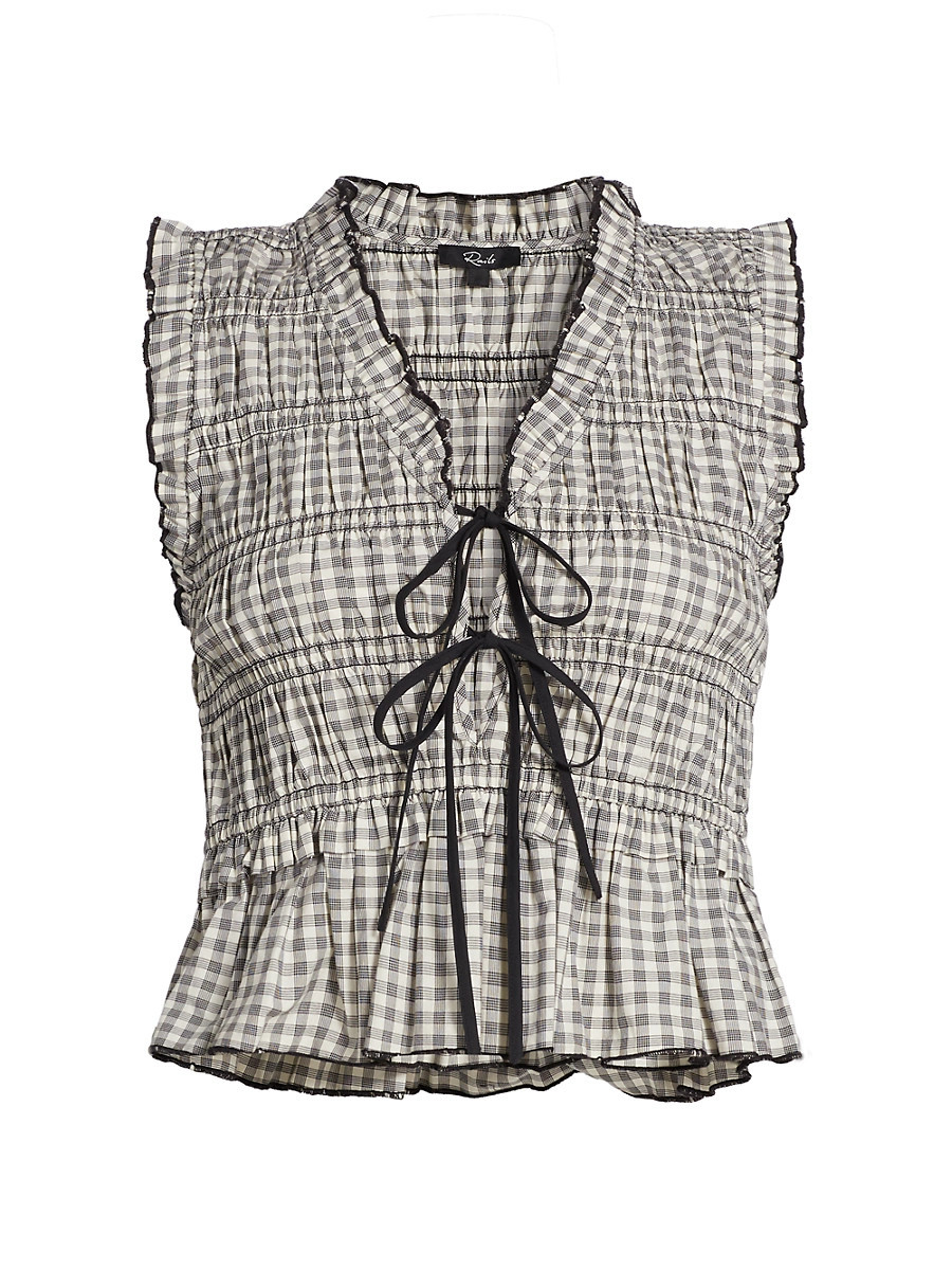 Women's Martine Gingham Cotton-Blend Blouse - Ivory Jet Gingham - Size XS | Saks Fifth Avenue