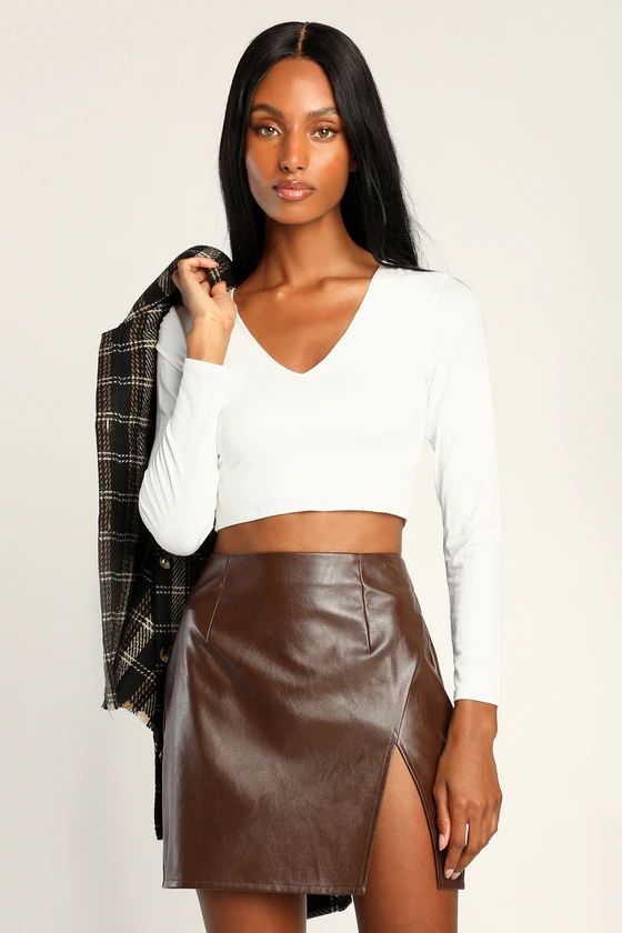 Walking the Walk Dark Brown Vegan Leather Mini Skirt | Lulus (US)