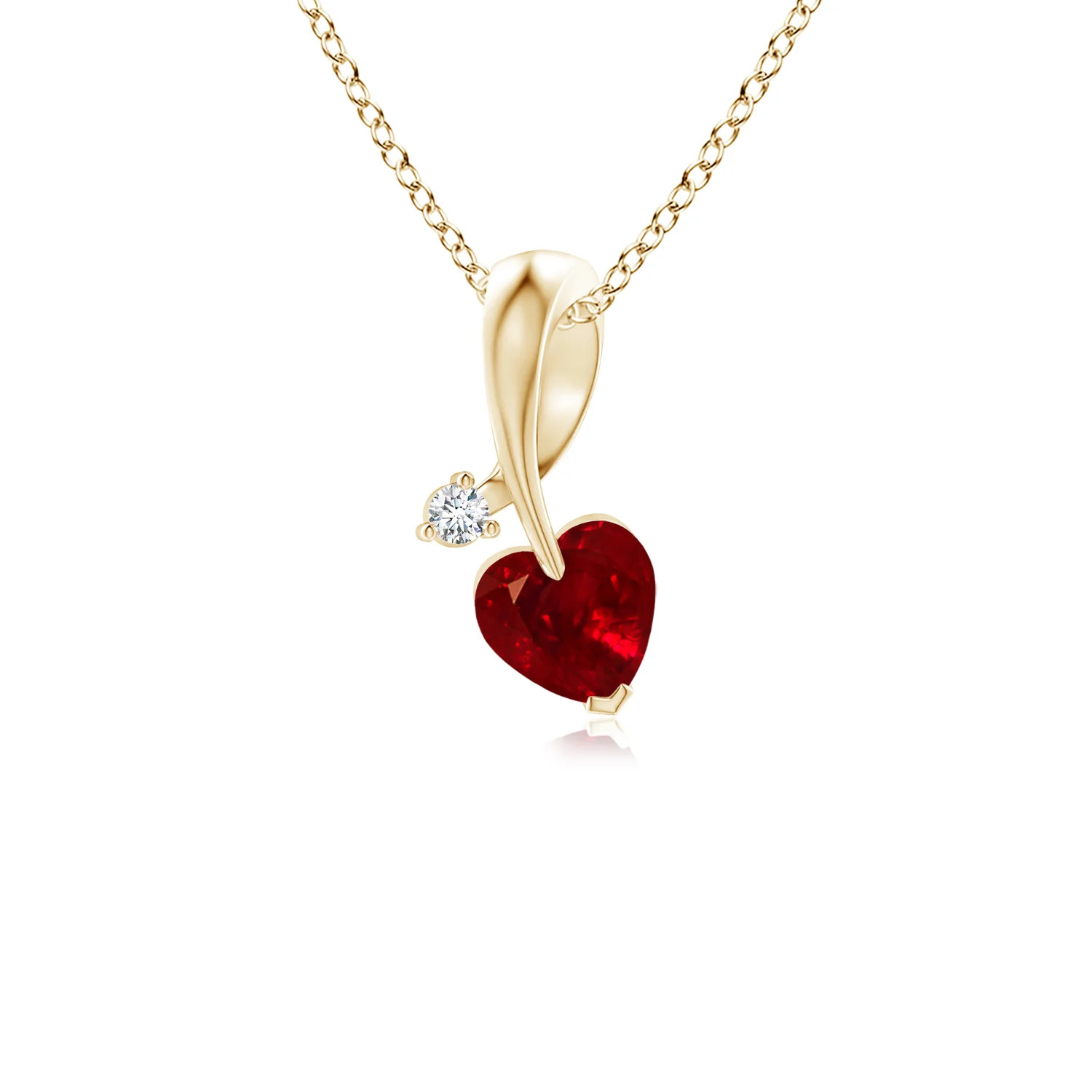 Heart-Shaped Ruby Ribbon Pendant with Diamond | Angara | Angara US