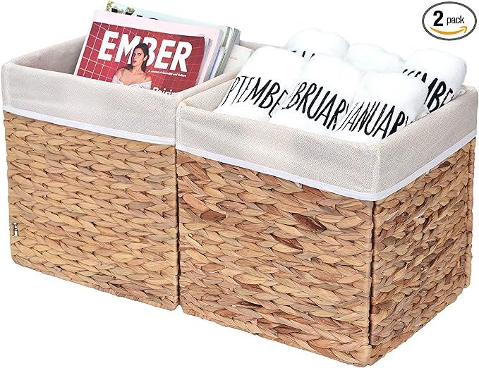 Amazon.com: StorageWorks Rectangular Wicker Baskets for Shelves, Water Hyacinth Hand-Woven Basket... | Amazon (US)
